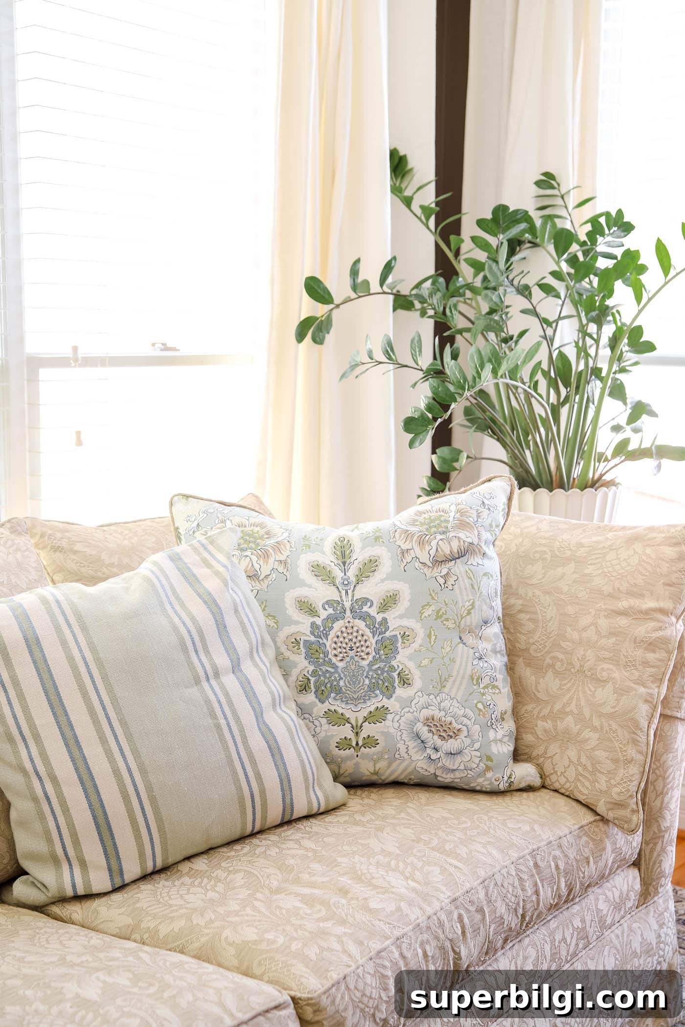 Spring Bedroom Decor Ideas to Instantly Refresh Your Space 6 large ZZ plant in the bedroom sitting room.