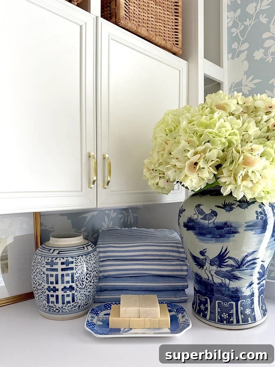 Easter DIY Projects, Egg Salad Recipe and Spring Decor Tips 12 laundry room with chinoiserie pots