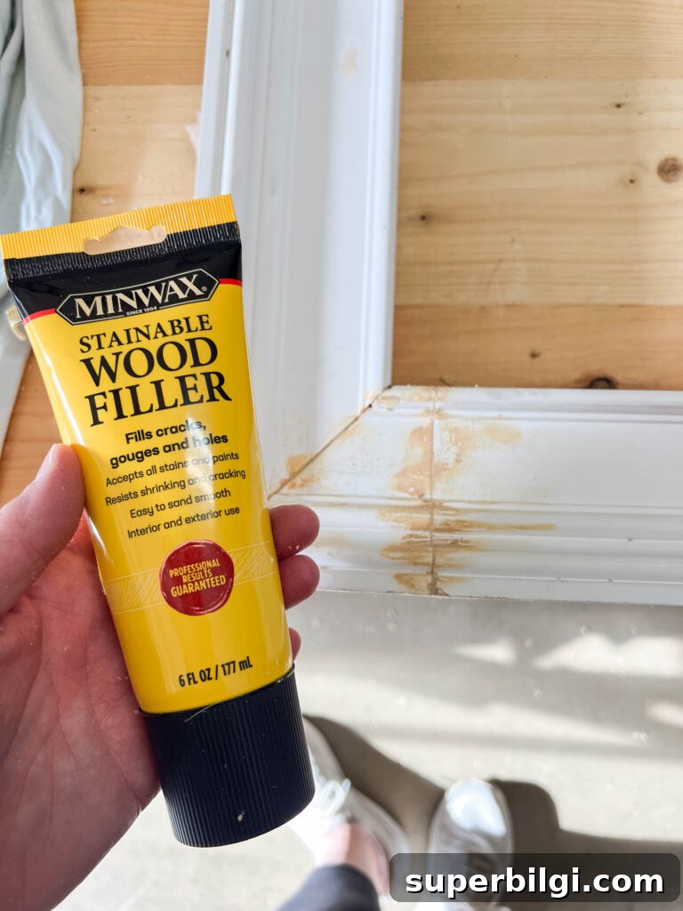 filling holes on a DIY wood frame.